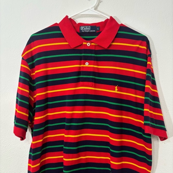 Polo Ralph Lauren Vintage multicolor striped polo shirt Sz Large - Picture 3 of 6